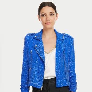 NWT Royal blue sequin Moto jacket Small Generation Love